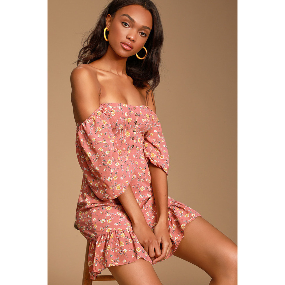 Lulus Trixiebelle Rusty Rose Floral Print Dress Pink - Size XS